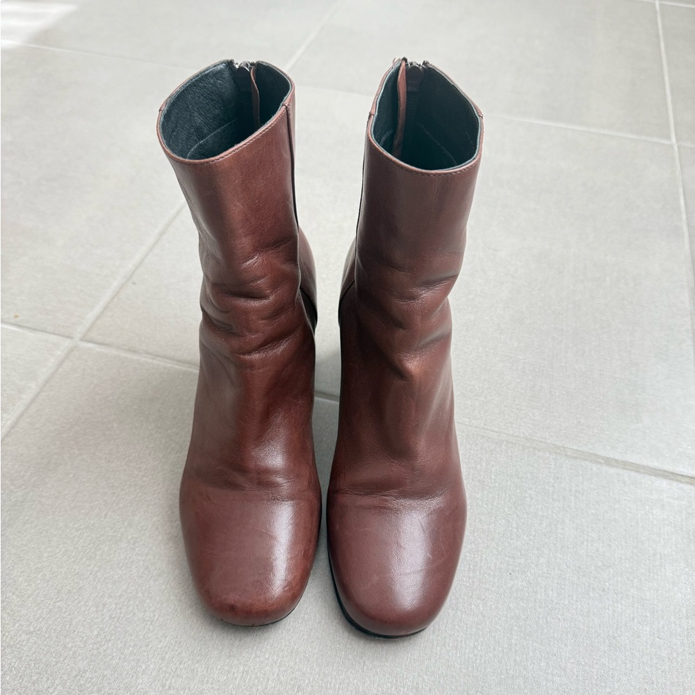 SANDRO Deep Brown Leather City Trotter Ankle Boots Size EU 38/US 7.5 Women VGUC